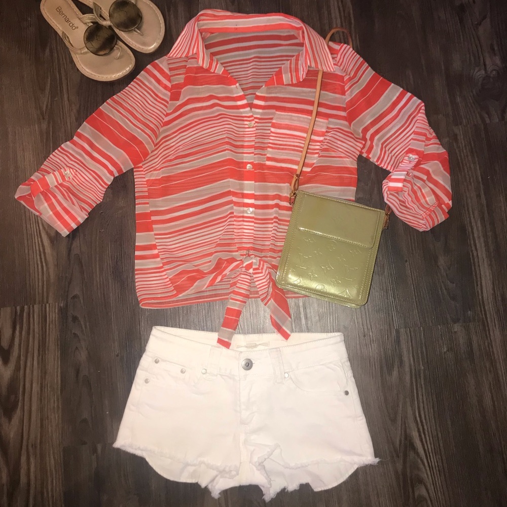 Orange & White Striped Crop Top